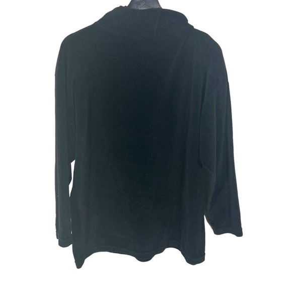 Vintage 90s Black Terry Cloth Turtleneck Long Sleeve Sweater Top Large - Picture 2 of 7